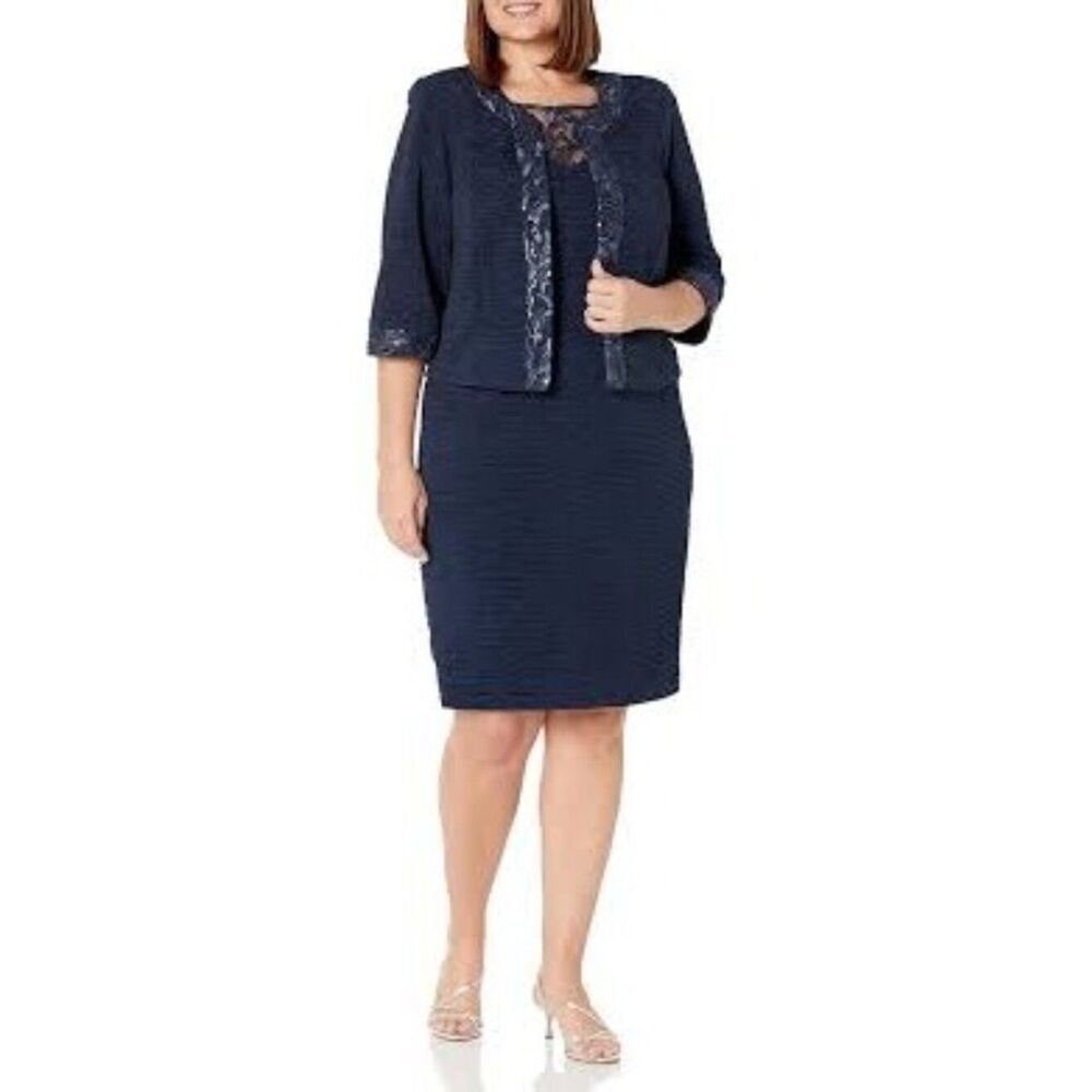 Le Bos Women's 3/4 Sleeve Embroidered Textured 2-Piece Dress /Jacket Size 18W <3